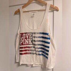 Pink cropped sequin American flag tank